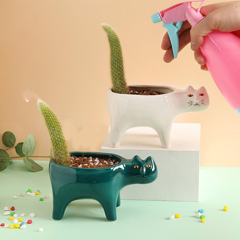 Cute Cat Ceramic Garden Flower - Snake Plant Ceramic ulasan dan harga