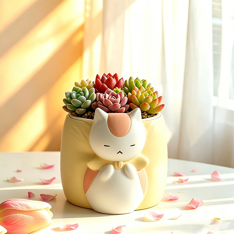Sleepy Chubby Cat Resin Succul - Snake Plant Ceramic ulasan dan harga